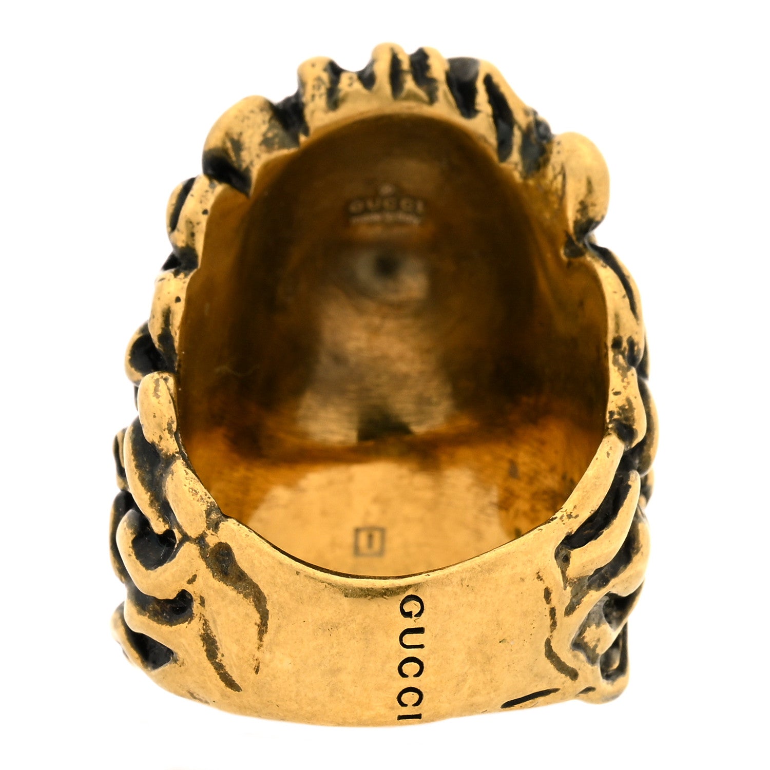 Gucci Metal Glass Pearl Lion Head Ring 6.25 Aged Gold 4 of 6