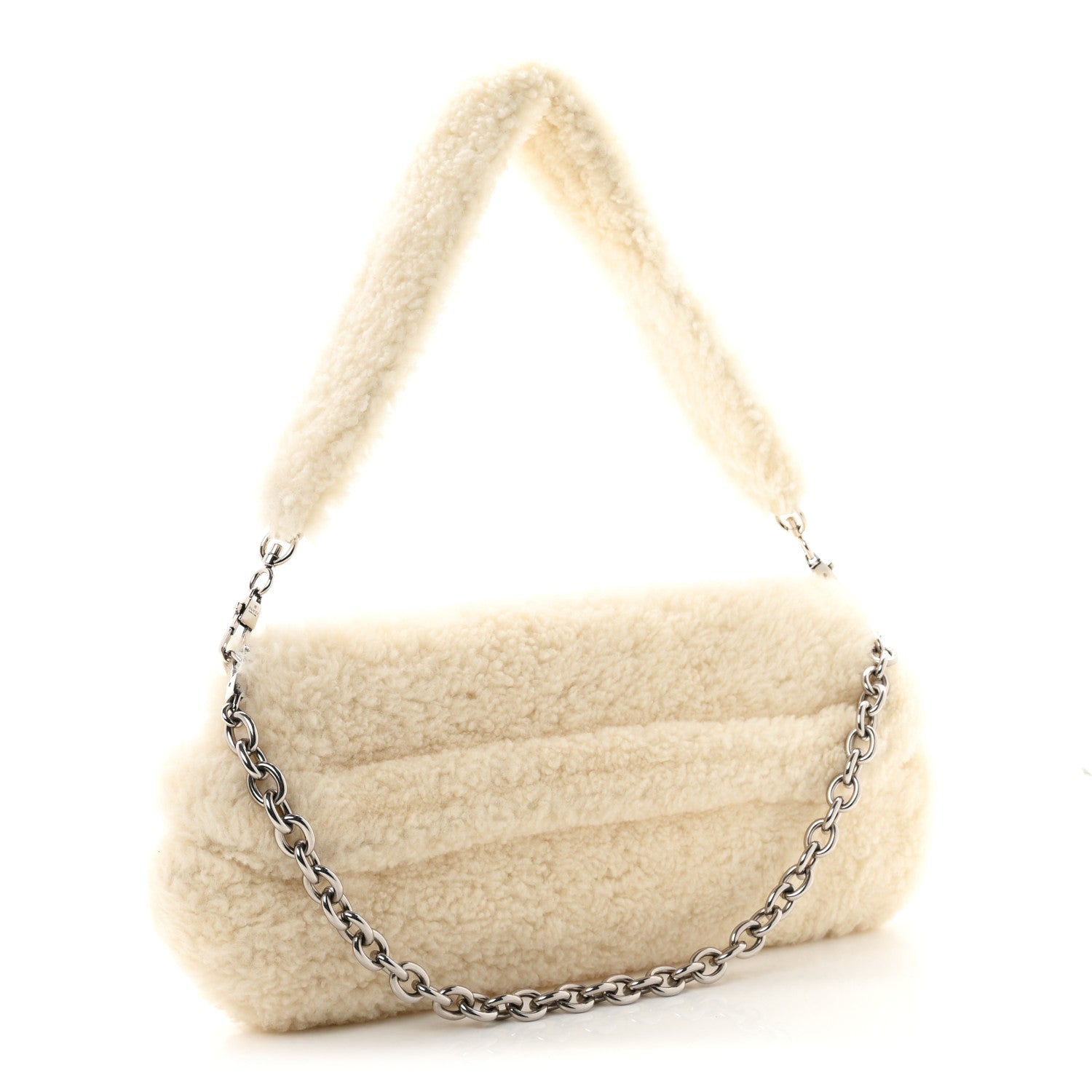 Gucci Merino Wool Medium Maxi Horsebit Chain Shoulder Bag Off White 3 of 9