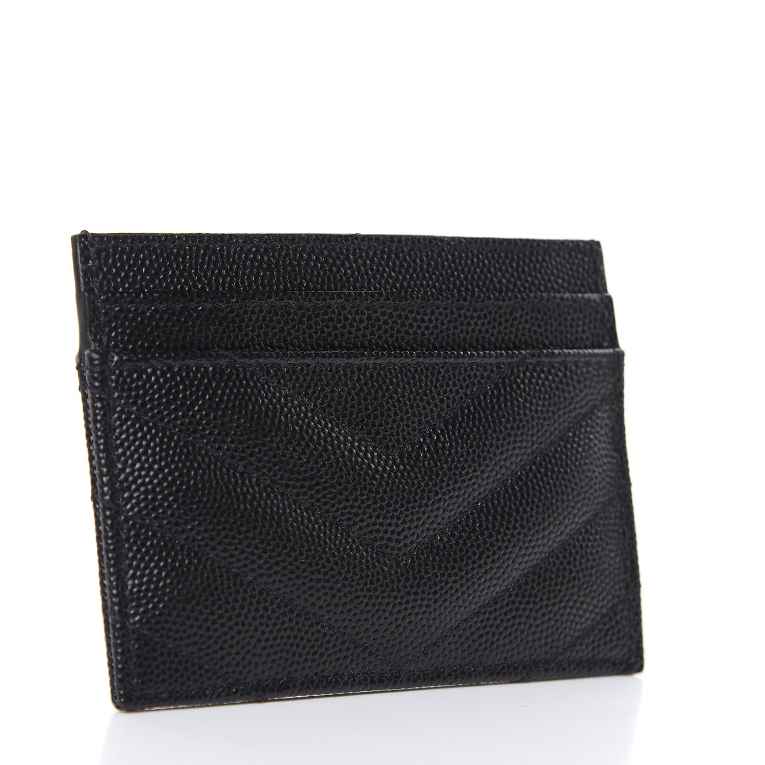 Saint Laurent Grain De Poudre Matelasse Chevron Monogram Credit Card Case Black 3 of 8
