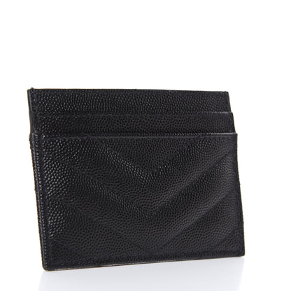 Saint Laurent Grain De Poudre Matelasse Chevron Monogram Credit Card Case Black 3 of 8
