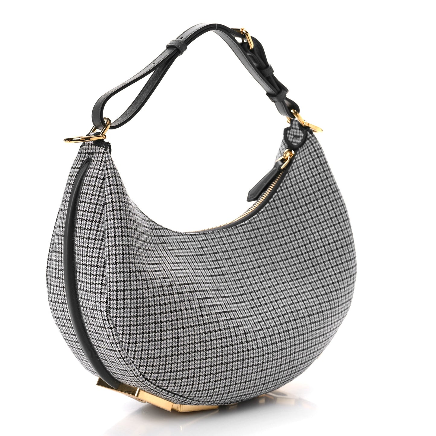 Wool Vitello Grace Small Houndstooth Small Fendigraphy Hobo Bag Grigio Anthracite