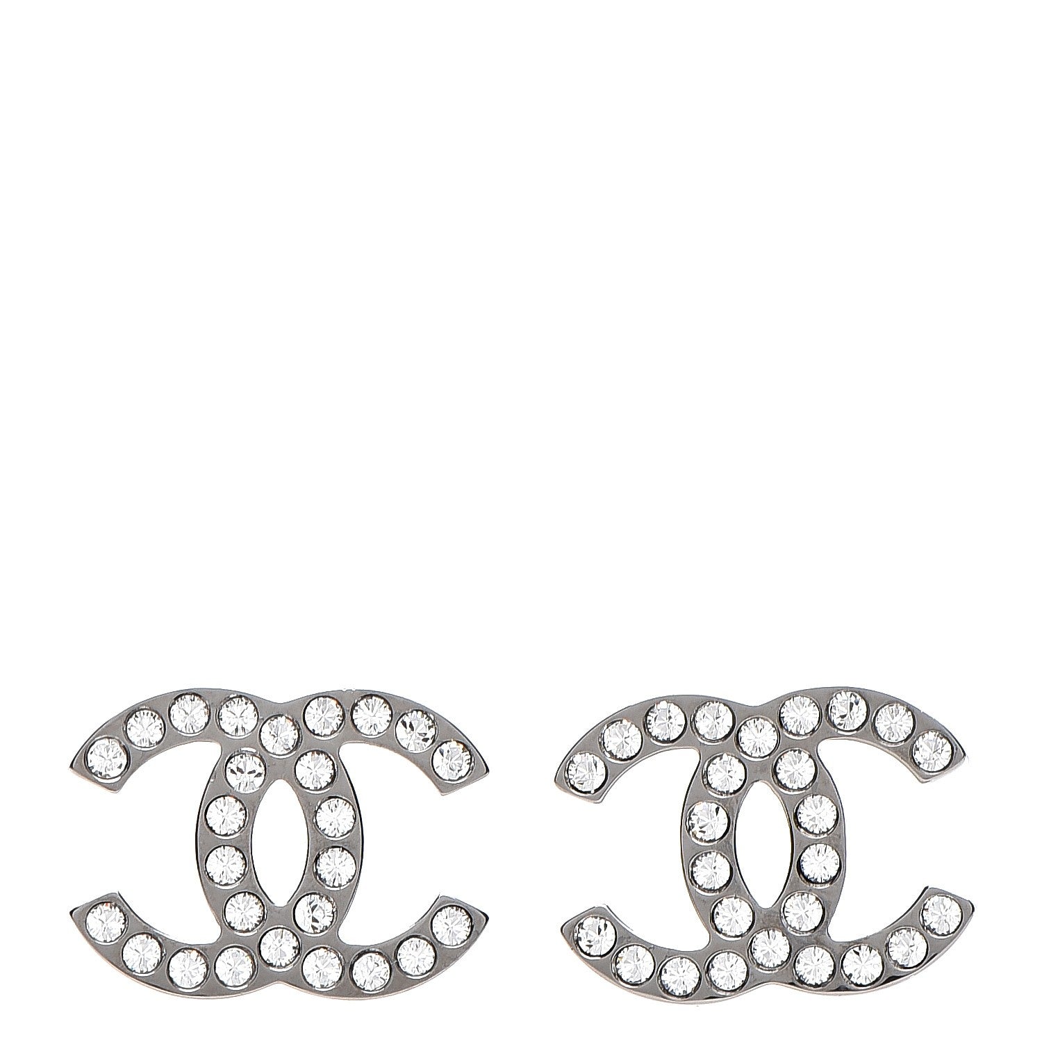 Chanel Crystal Large CC Earrings Silver 1 of 5