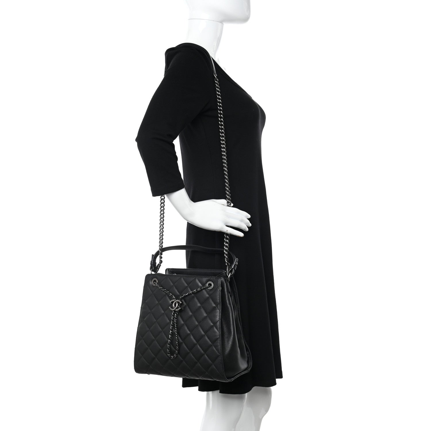 Chanel Caviar Quilted Medium CC Bucket Bag Black 2 of 10