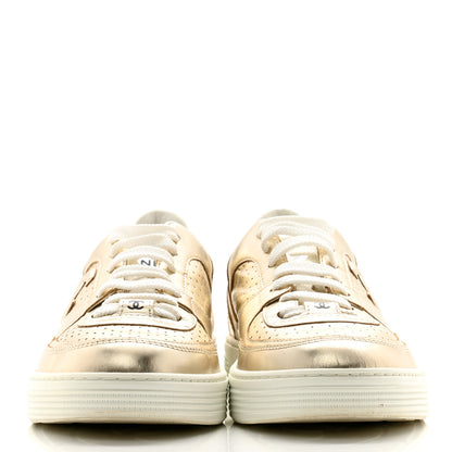 Chanel Laminated Calfskin CC Womens Sneakers 38 Golden 2 of 11