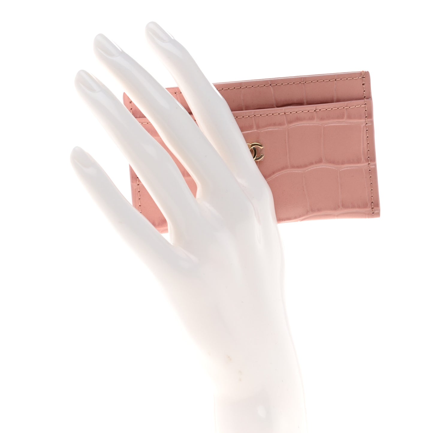 Calfskin Crocodile Embossed Crococo Card Holder Light Pink