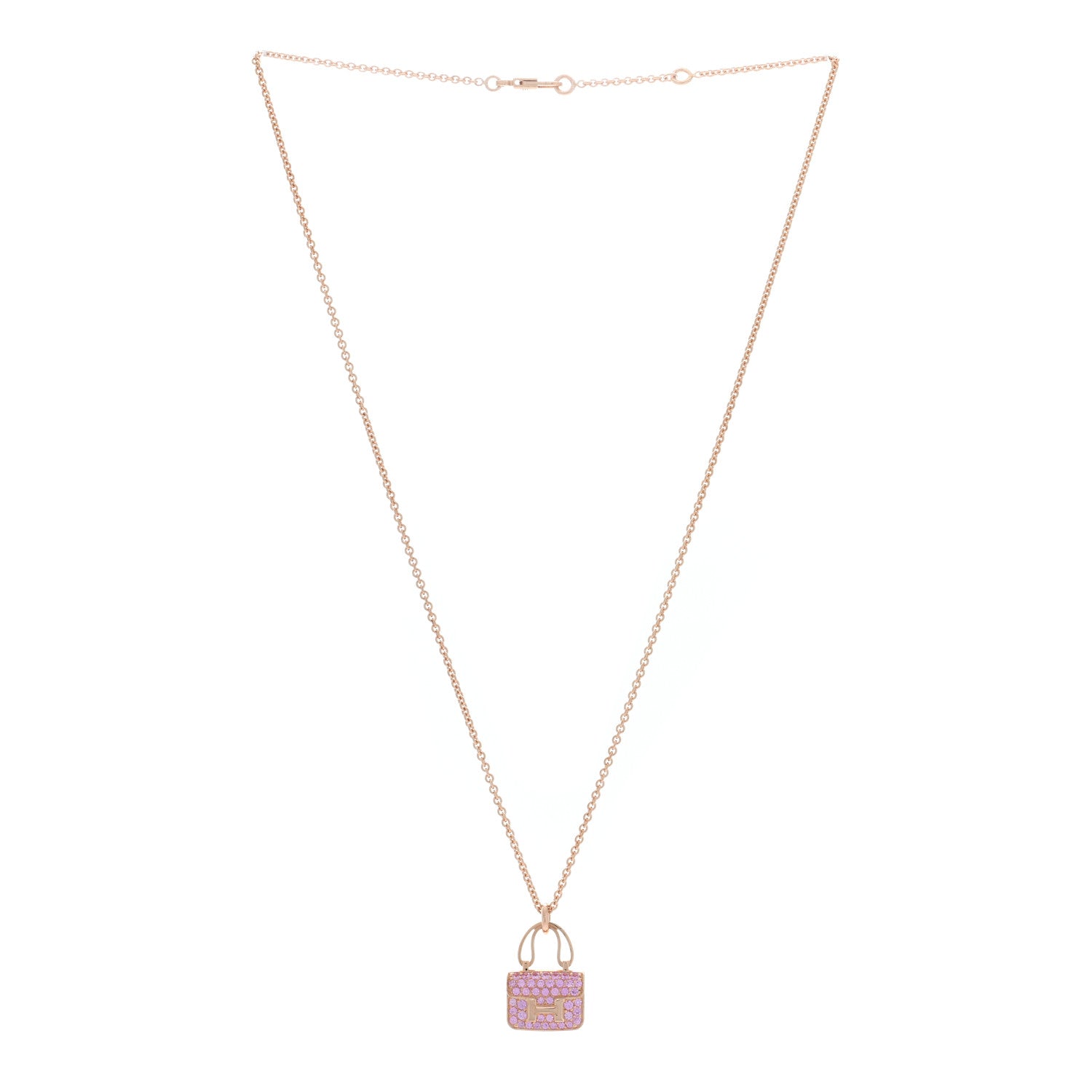 Hermes 18K Rose Gold Pink Sapphire Constance Amulettes Pendant Necklace 3 of 6