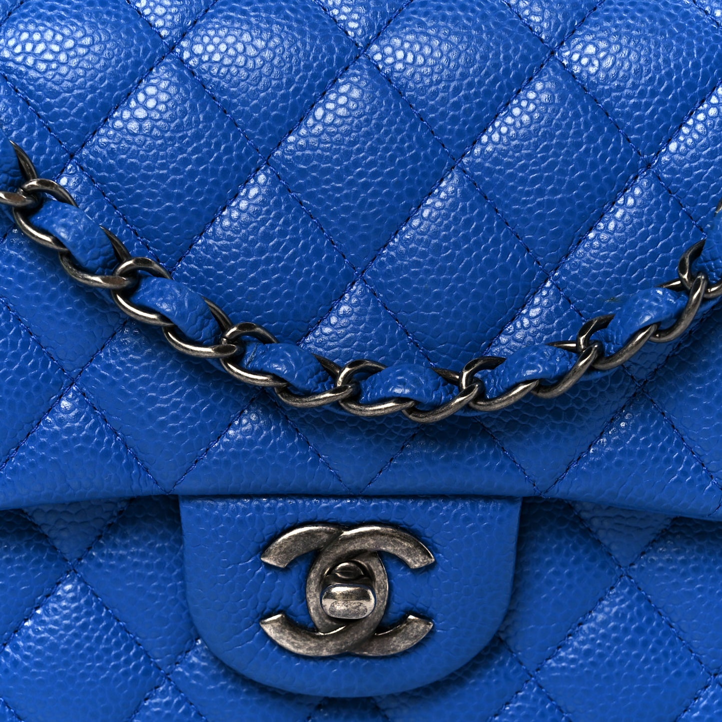 Caviar Quilted Medium Double Flap Blue