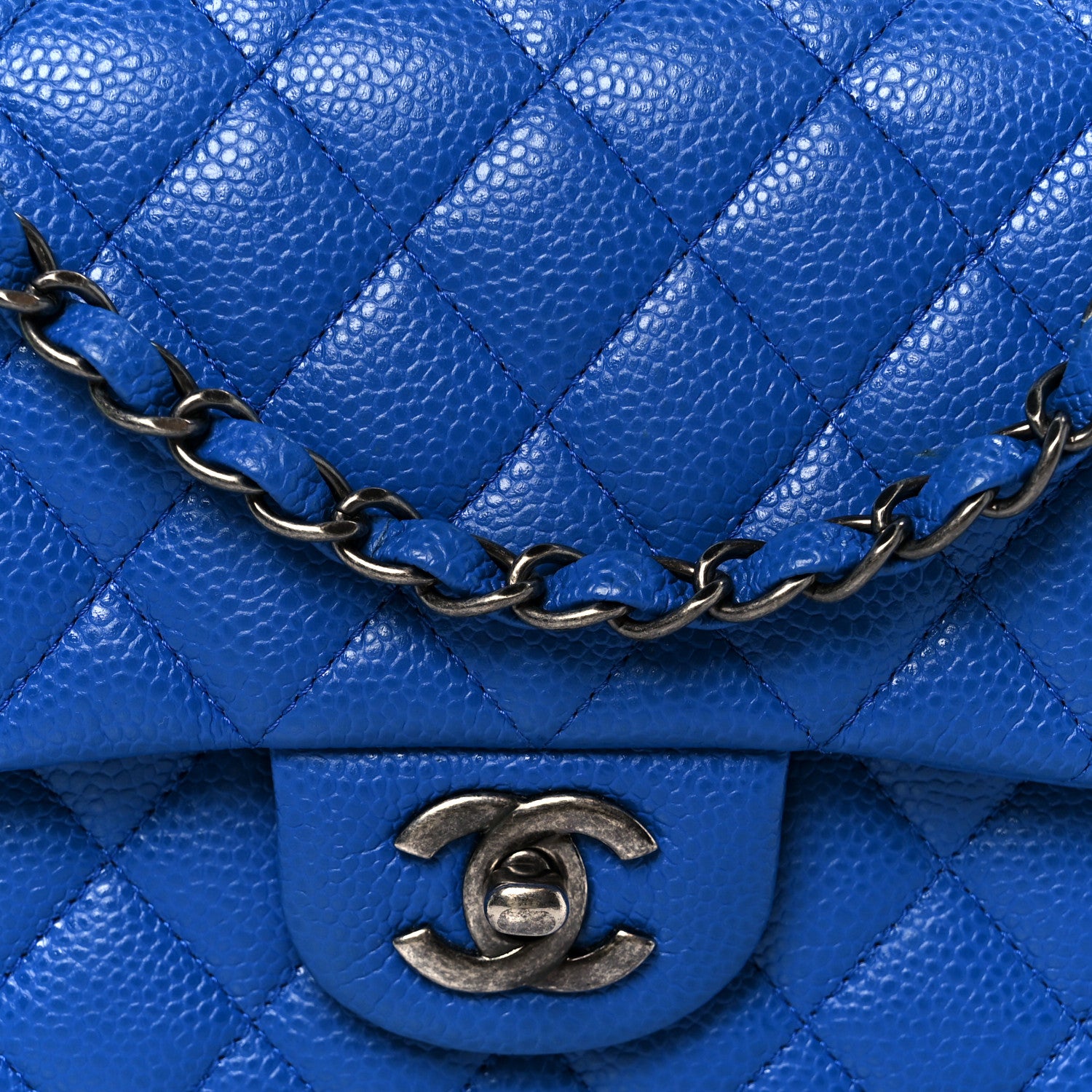 Chanel Caviar Quilted Medium Double Flap Blue 9 of 11