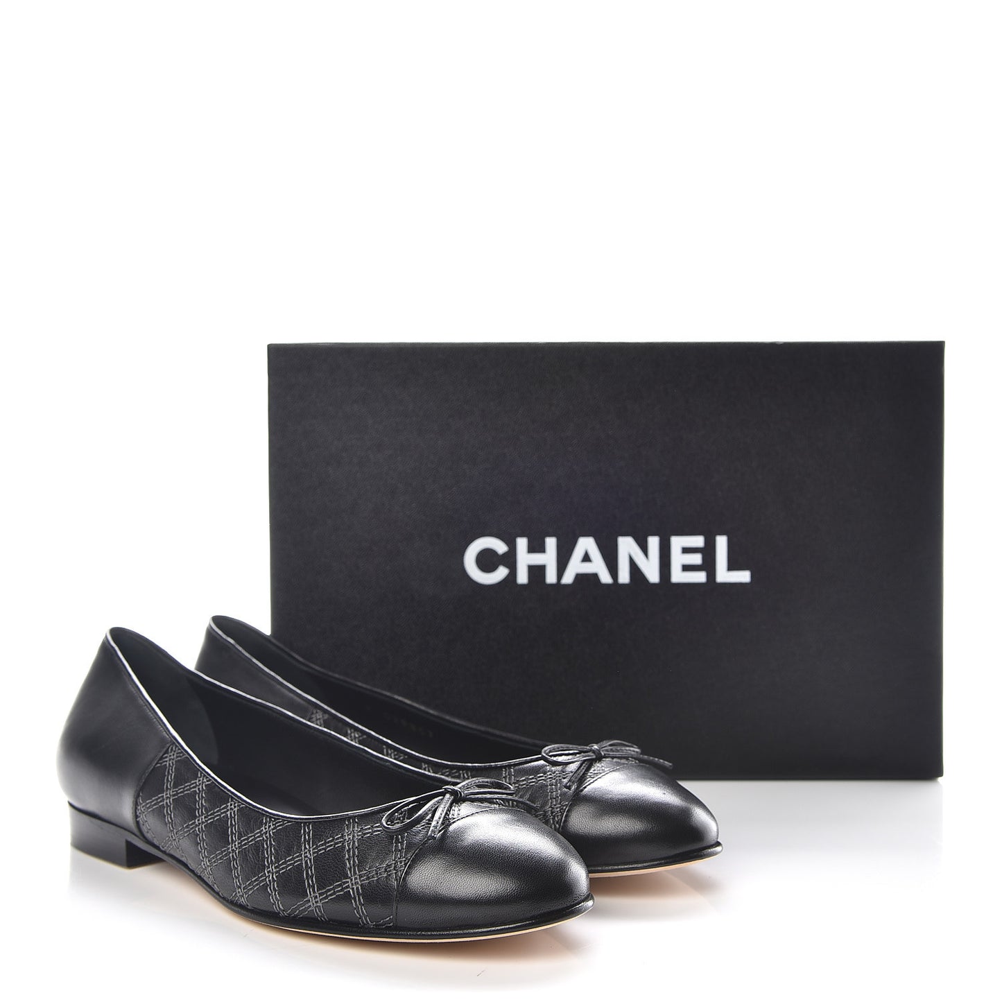 Lambskin Stitched Cap Toe Ballerina Flats 37 Black
