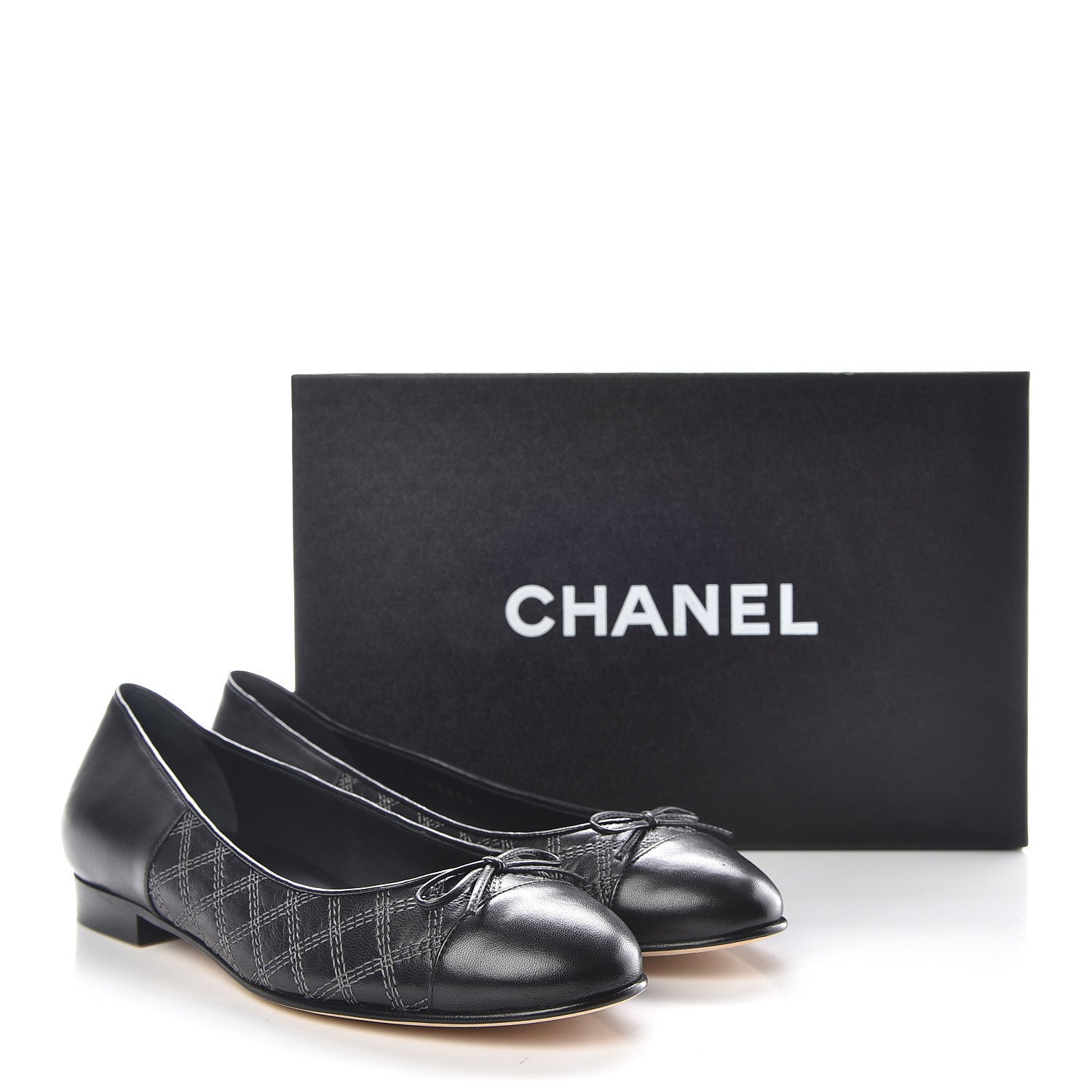 Chanel Lambskin Stitched Cap Toe Ballerina Flats 37 Black 8 of 8