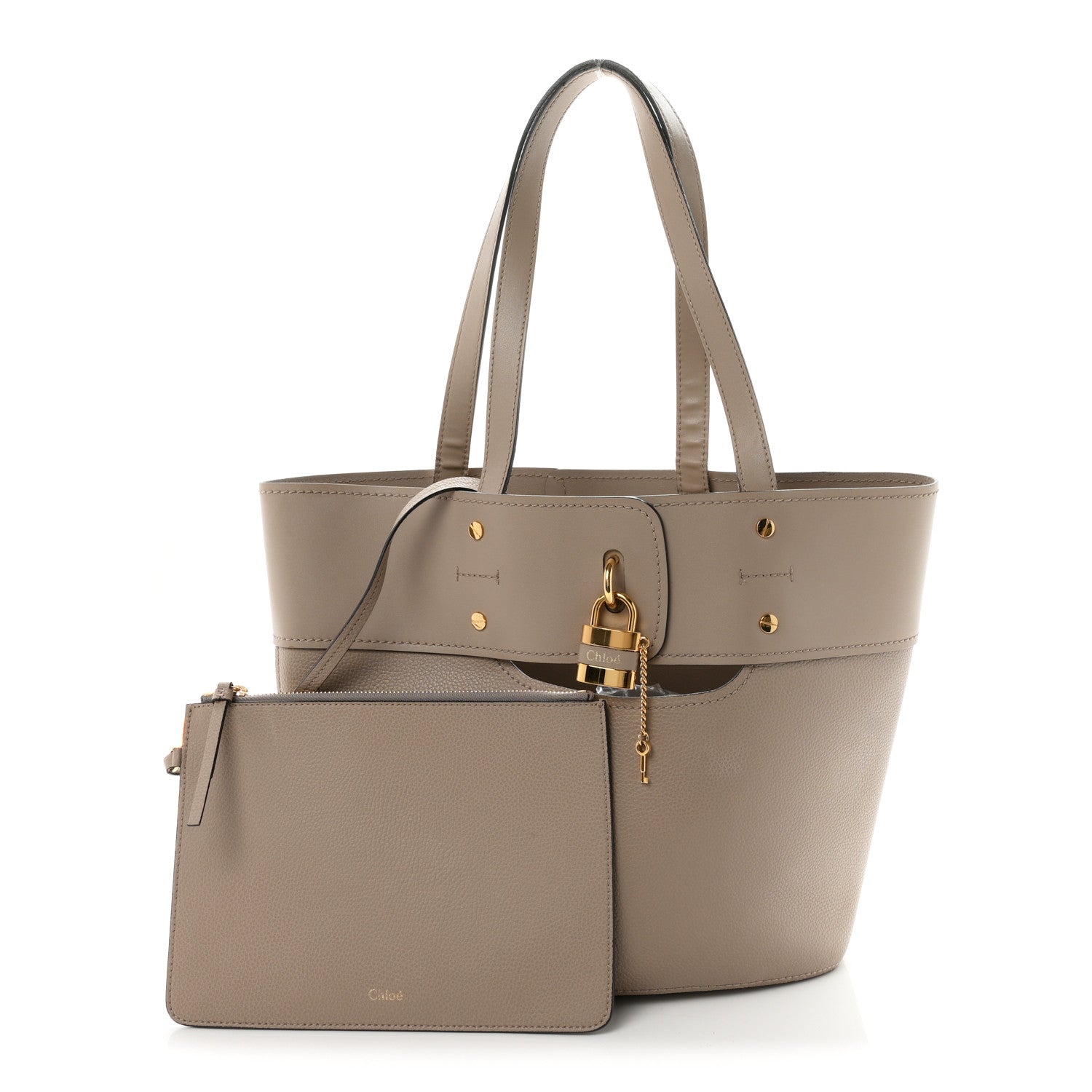 Chloe Calfskin Medium Aby Lock and Key Tote Bag Motty Grey 3 of 11