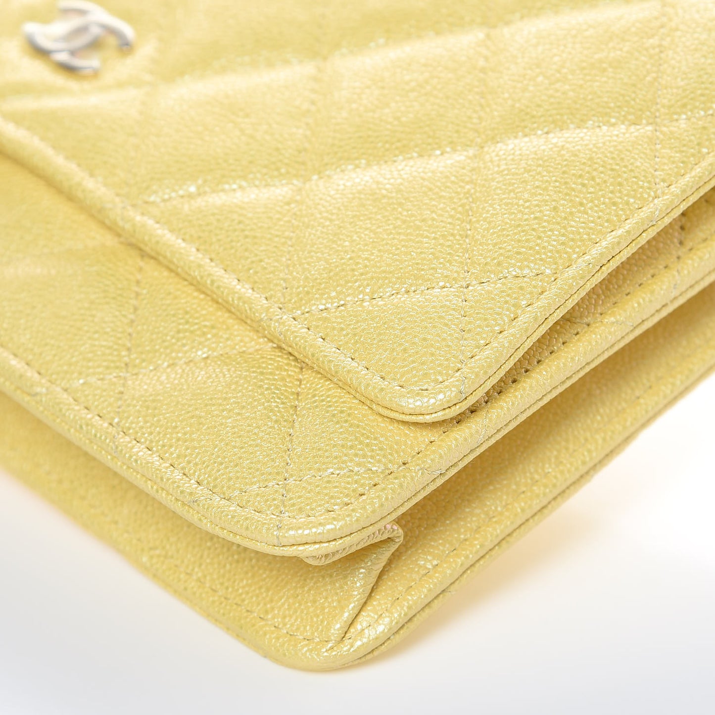 Iridescent Caviar Quilted Wallet on Chain WOC Yellow