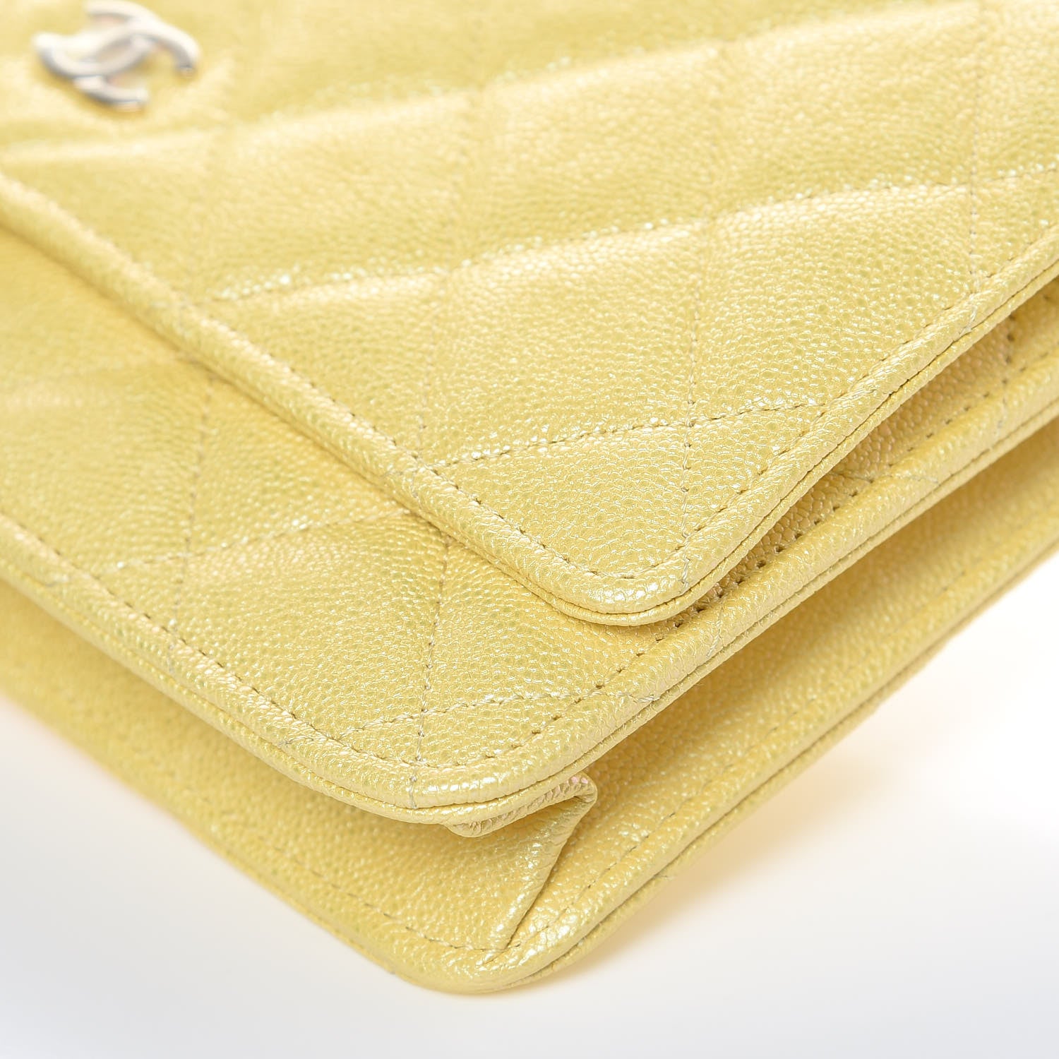 Chanel Iridescent Caviar Quilted Wallet on Chain WOC Yellow 10 of 11