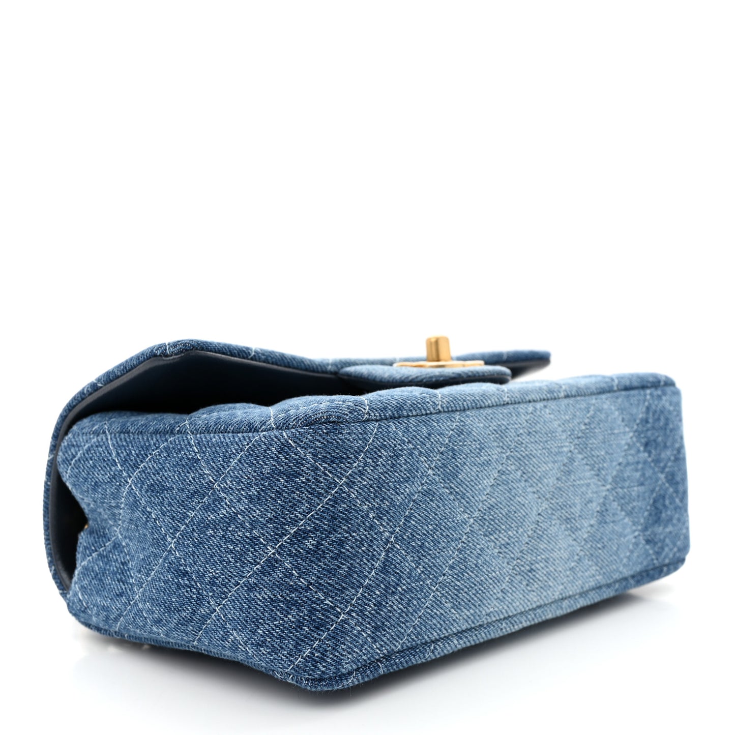 Washed Denim Quilted Mini Rectangular Flap Blue