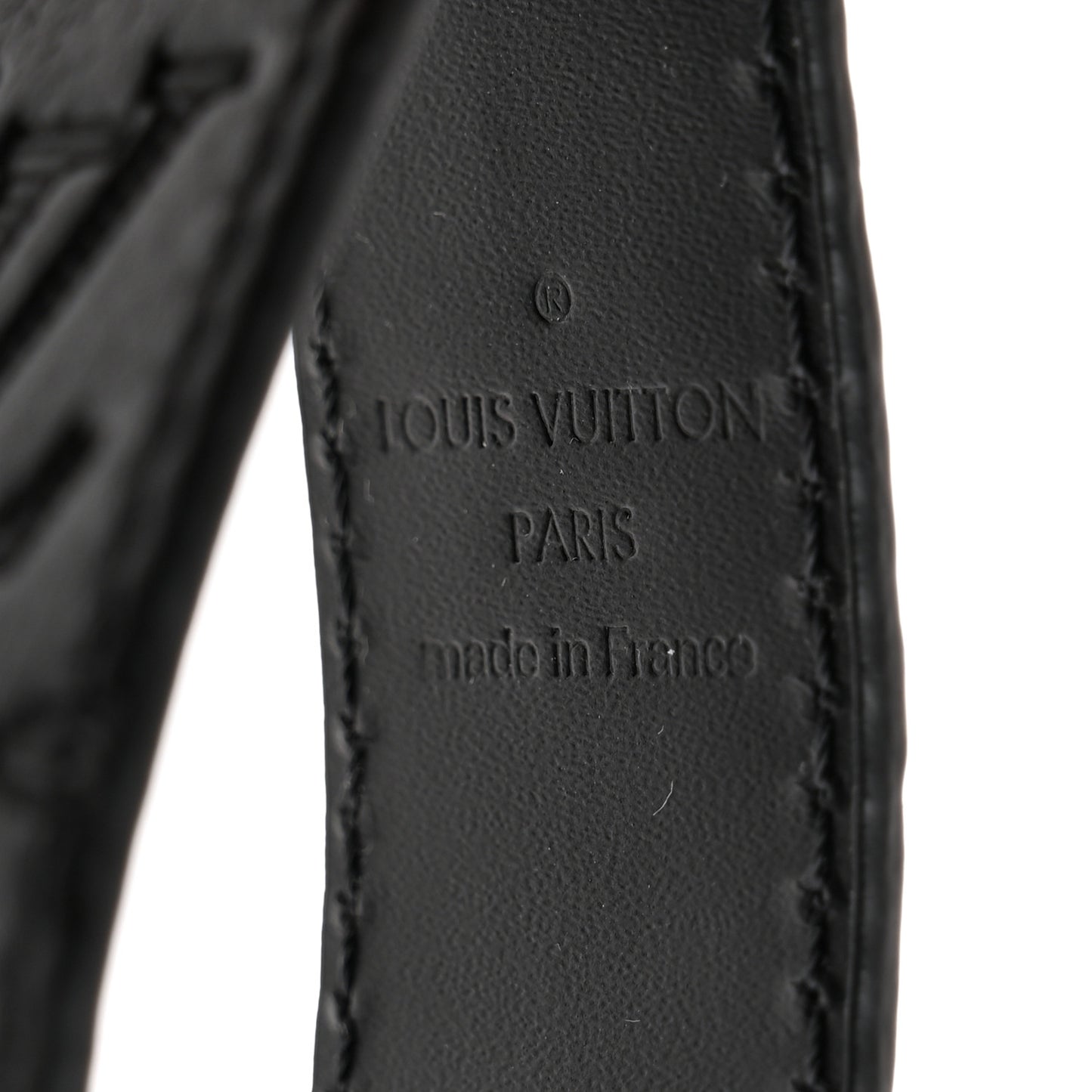Calfskin LV Shape Dragonne Bag Charm Key Holder Black