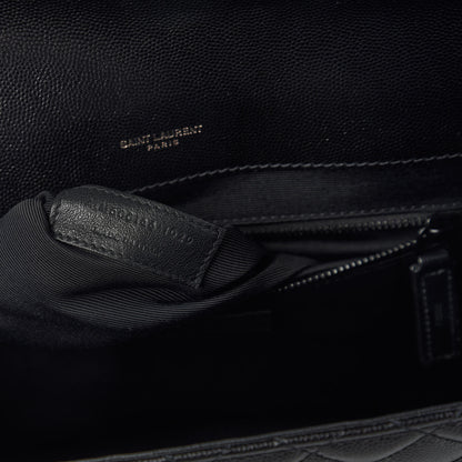 Saint Laurent Grain De Poudre Textured Mixed Matelasse Large Triquilt Monogram Monochrome Satchel Black 9 of 10