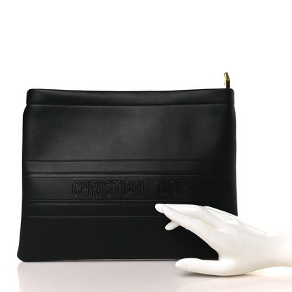 Christian Dior Calfskin Embossed Logo Zip Clutch Black 2 of 9