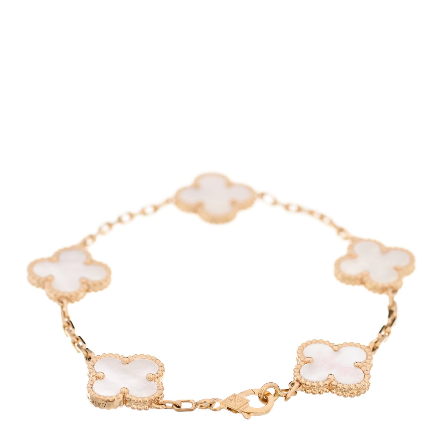 18K Yellow Gold Mother of Pearl 5 Motifs Vintage Alhambra Bracelet