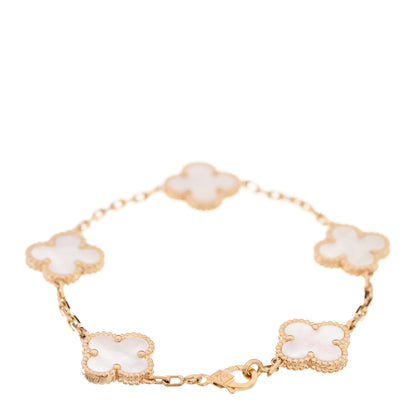 Van Cleef & Arpels 18K Yellow Gold Mother of Pearl 5 Motifs Vintage Alhambra Bracelet 2 of 6