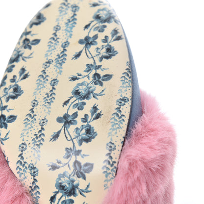 Gucci Faux Fur Silk Satin Crystal Candy Mules 38 Rosa Carta Zucchero 11 of 14