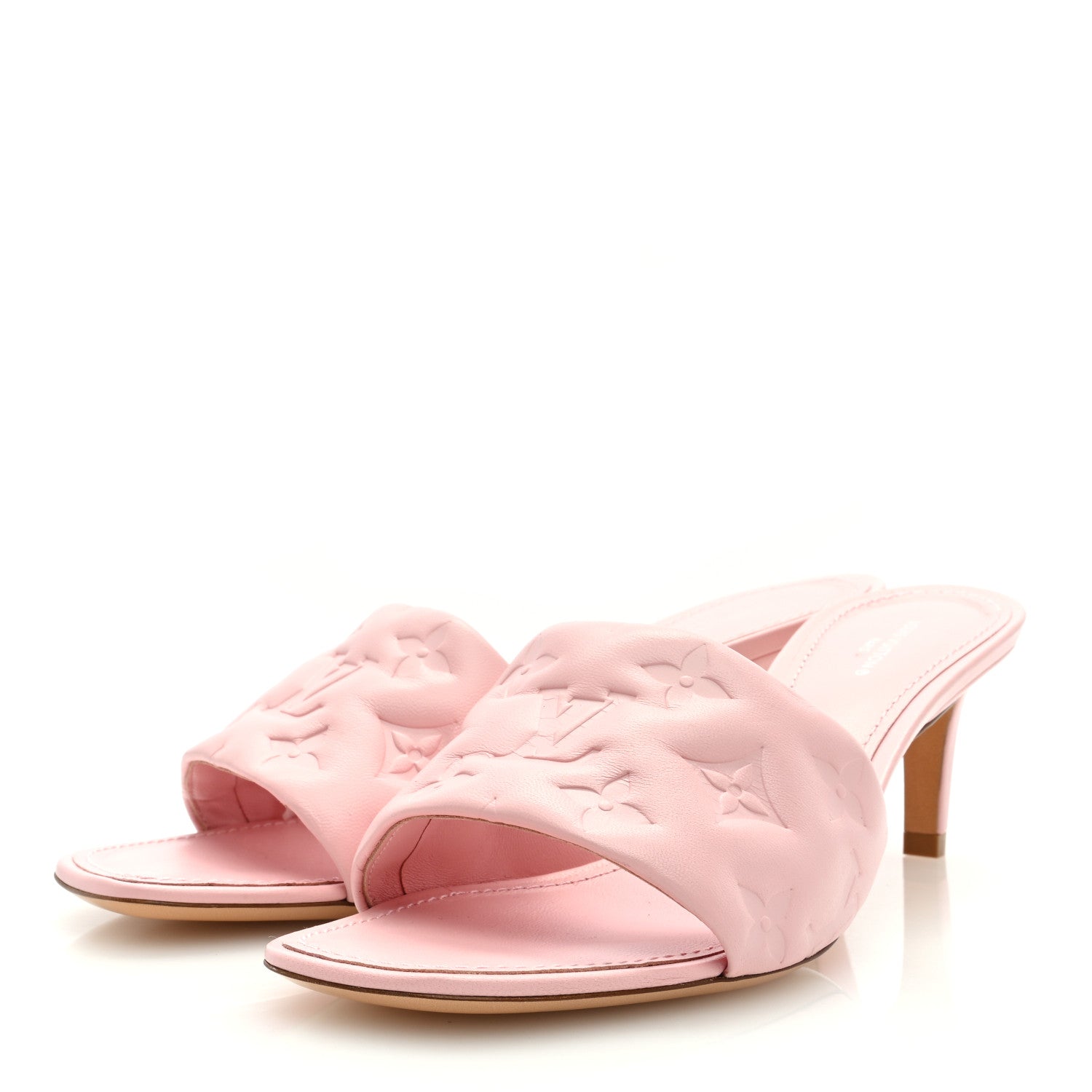 Louis Vuitton Lambskin Embossed Monogram Revival Mid Heel Mules 38.5 Rose Claire 2 of 8