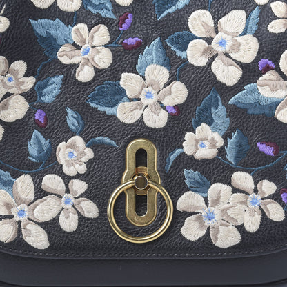 Mulberry Classic Grain Calfskin Embroidered Floral Amberley Satchel Black 9 of 11