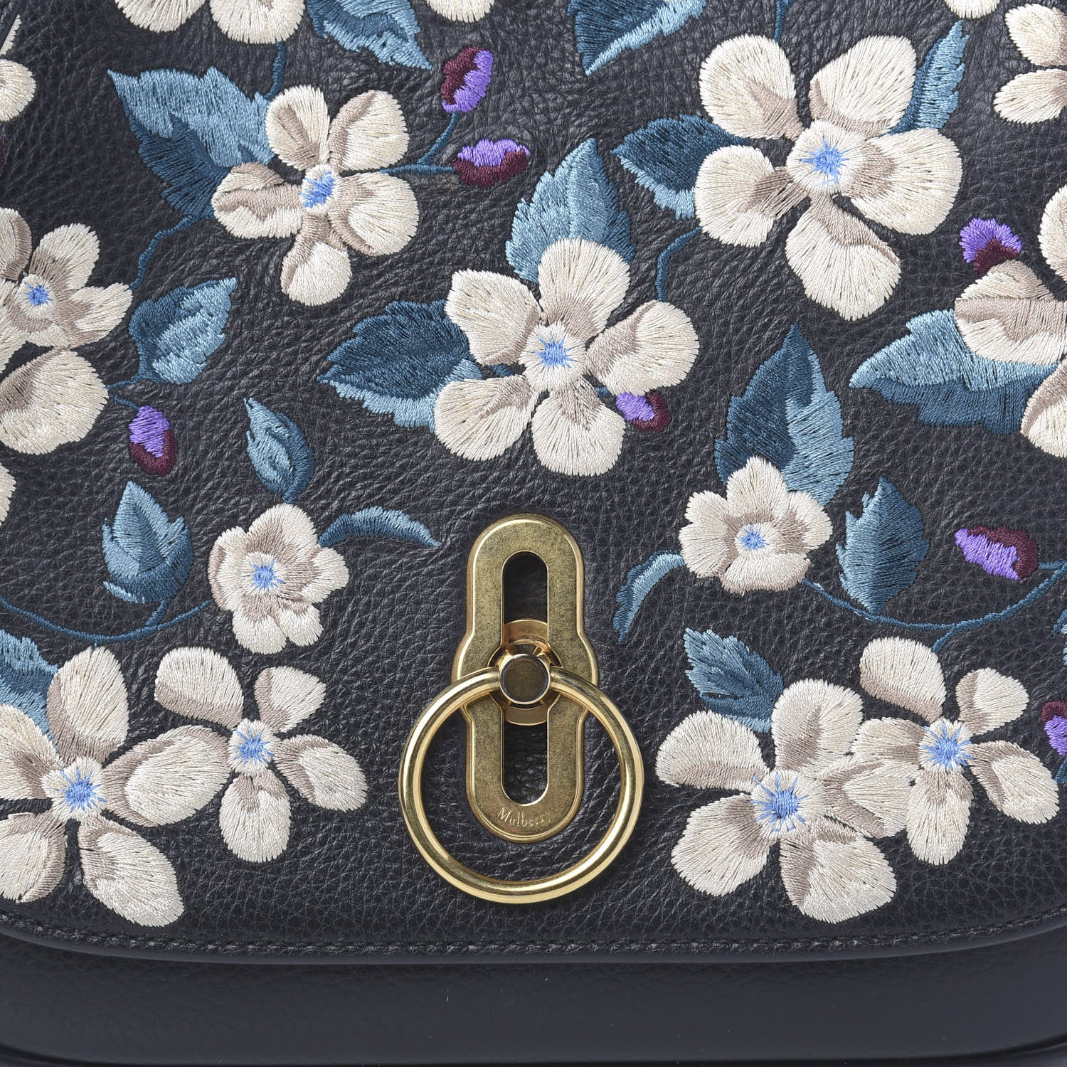 Mulberry Classic Grain Calfskin Embroidered Floral Amberley Satchel Black 9 of 11