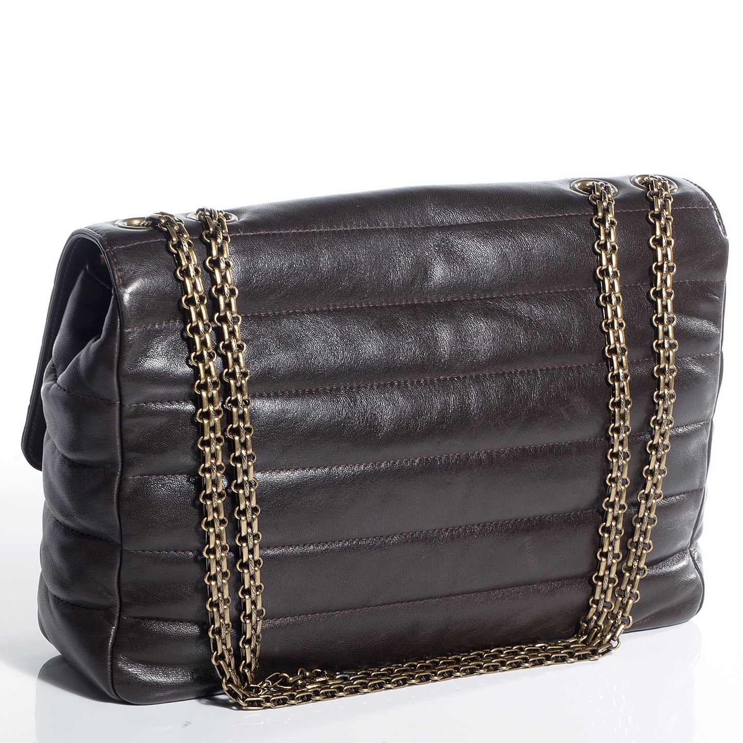 Lambskin Horizontal Quilt Jumbo Mademoiselle Flap Dark Brown