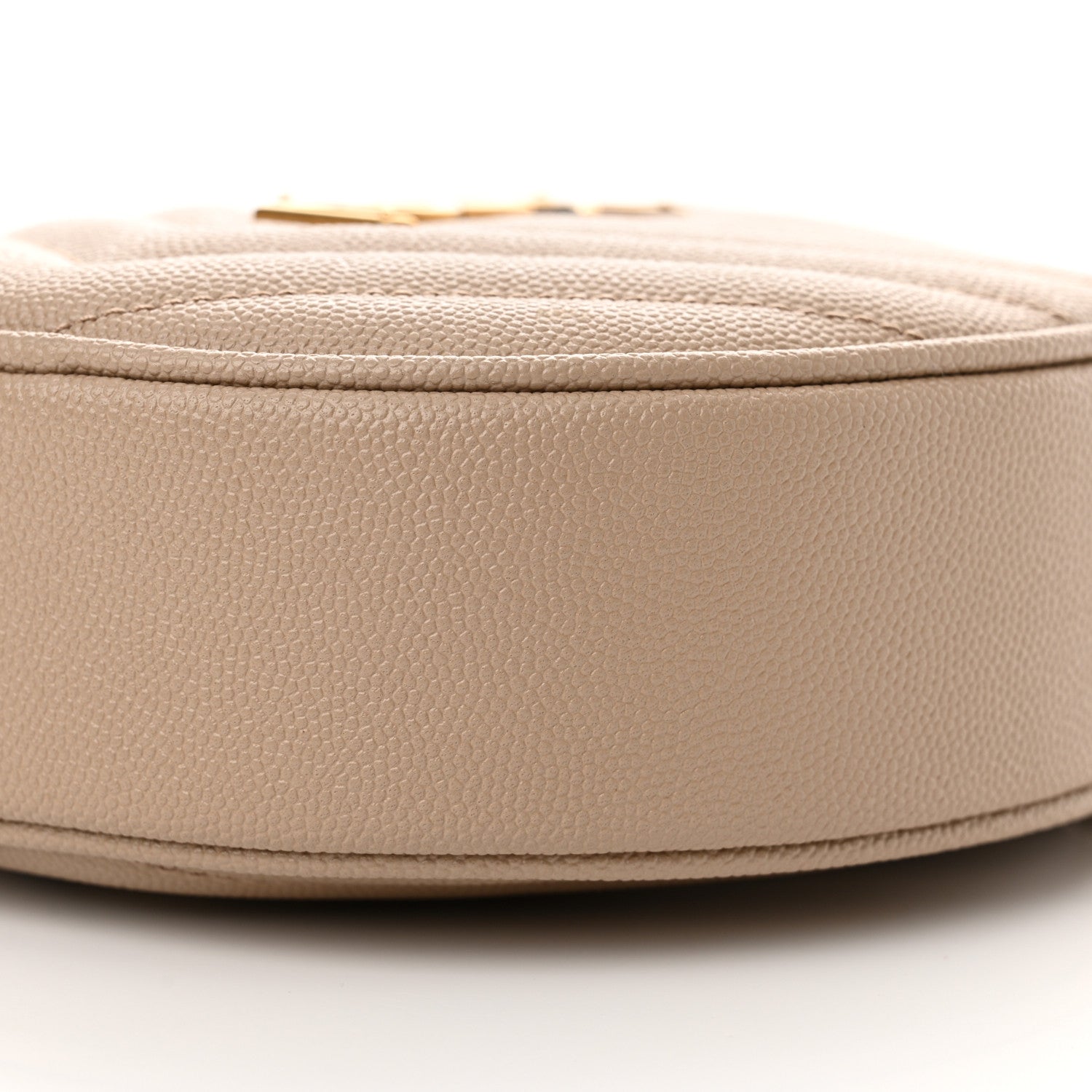 Saint Laurent Grain De Poudre Matelasse Chevron Quilted Round Vinyle Camera Bag Dark Beige 10 of 12