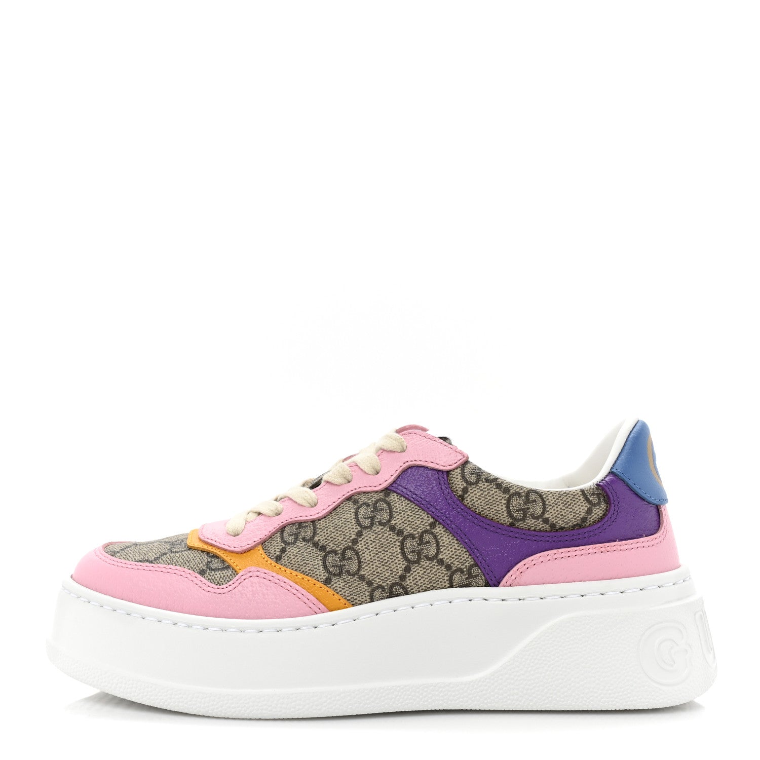 Gucci Calfskin GG Supreme Monogram Perforated Womens Platform 55mm Sneakers 36 Beige Ebony Sugar Pink Crop Shine Purple 1 of 10