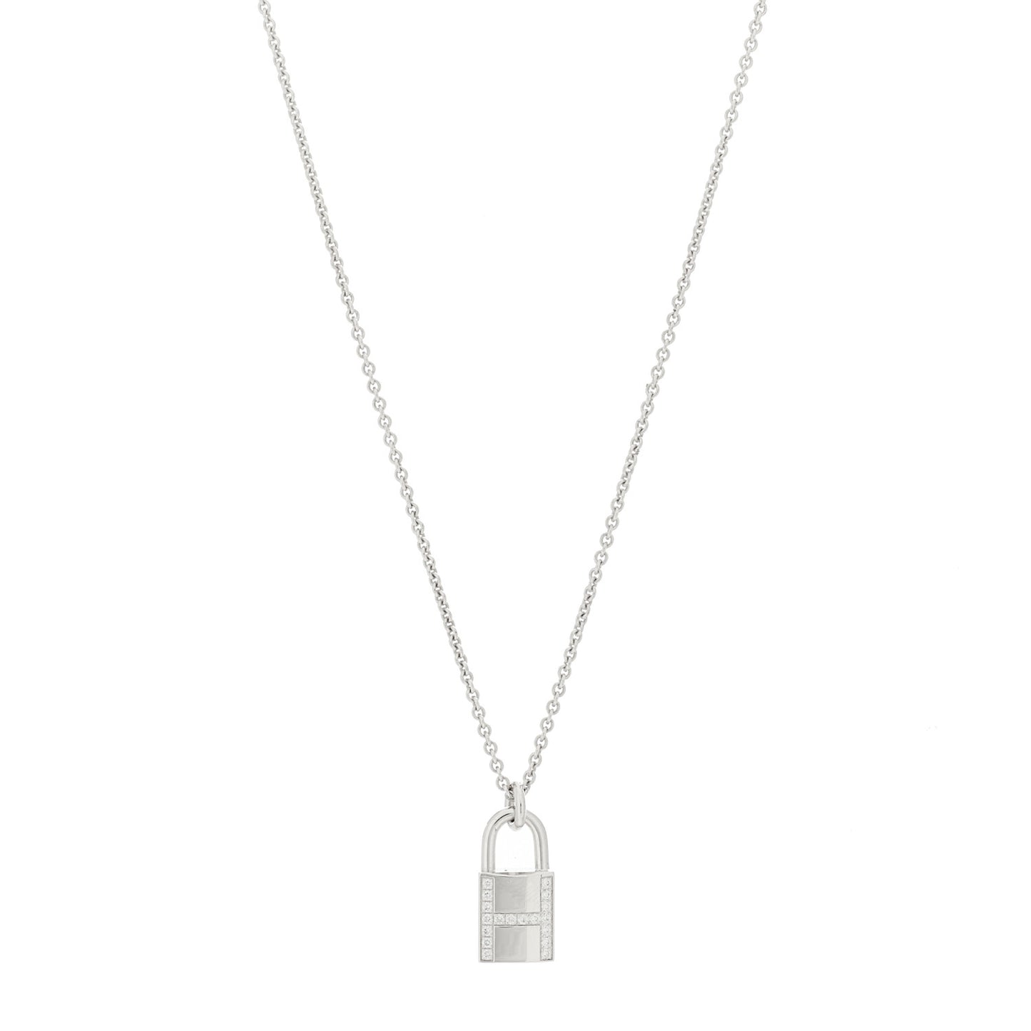 18K White Gold Diamond Amulettes Cadenas Pendant Necklace