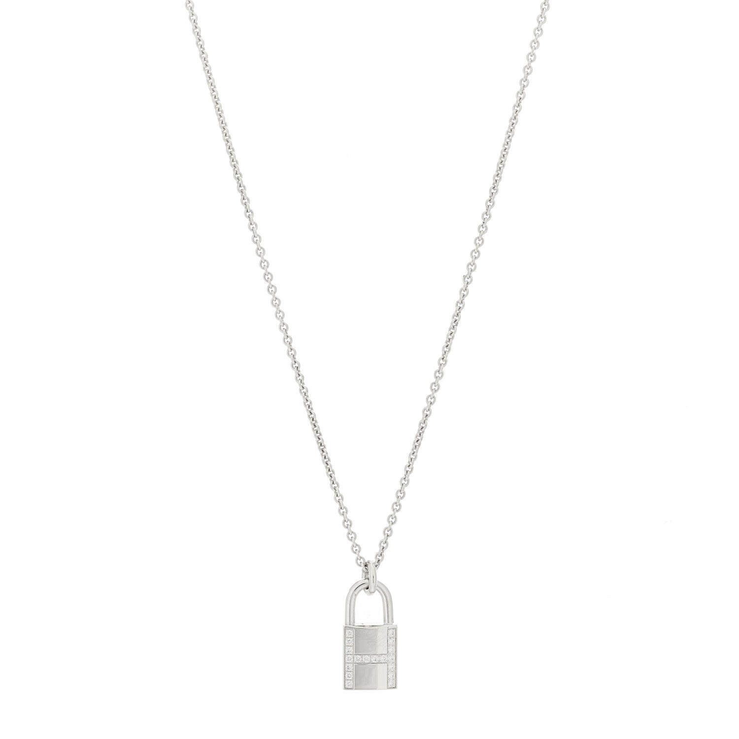 Hermes 18K White Gold Diamond Amulettes Cadenas Pendant Necklace 1 of 6