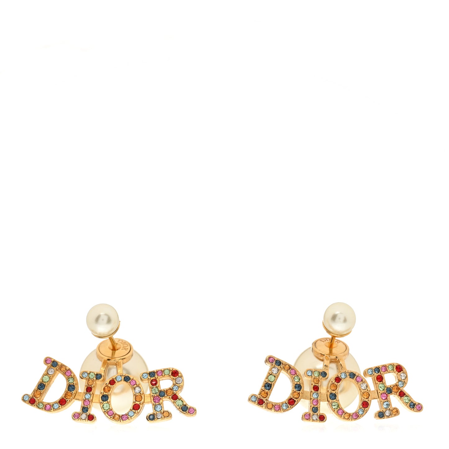 Pearl Crystal Logo Tribal Earrings Gold Multicolor