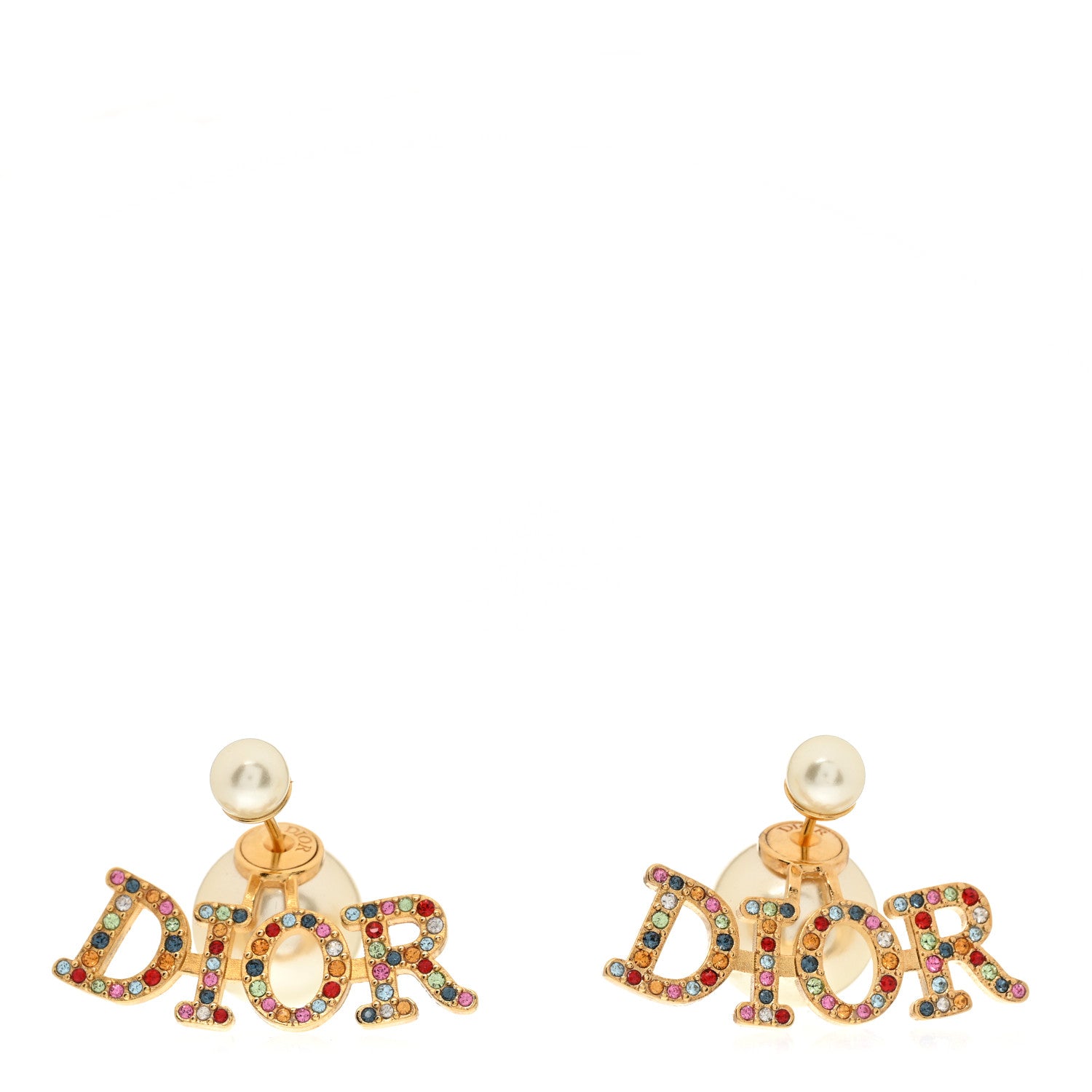 Christian Dior Pearl Crystal Logo Tribal Earrings Gold Multicolor 1 of 5