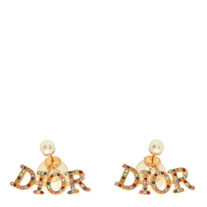 Christian Dior Pearl Crystal Logo Tribal Earrings Gold Multicolor 1 of 5