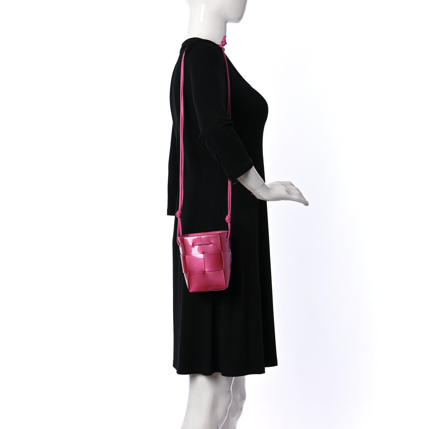 Patent Maxi Intrecciato Mini Cassette Bucket Bag Pink