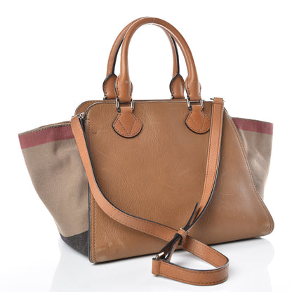 Burberry Mega Check Grained Calfskin Medium Harcourt Satchel Saddle Brown 4 of 28