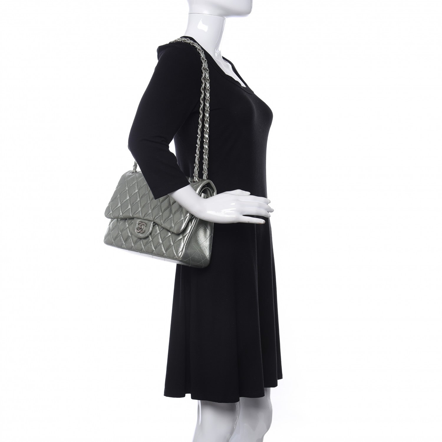 Chanel Metallic Lambskin Quilted Jumbo Double Flap Silver 799114