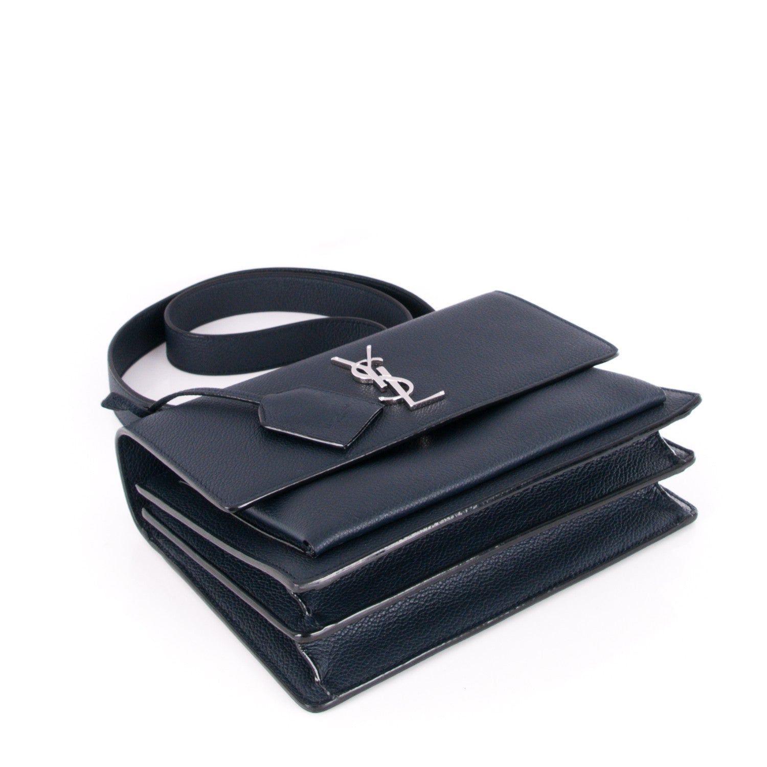 Saint Laurent Grained Calfskin Medium Monogram Sunset Navy Blue 4 of 5