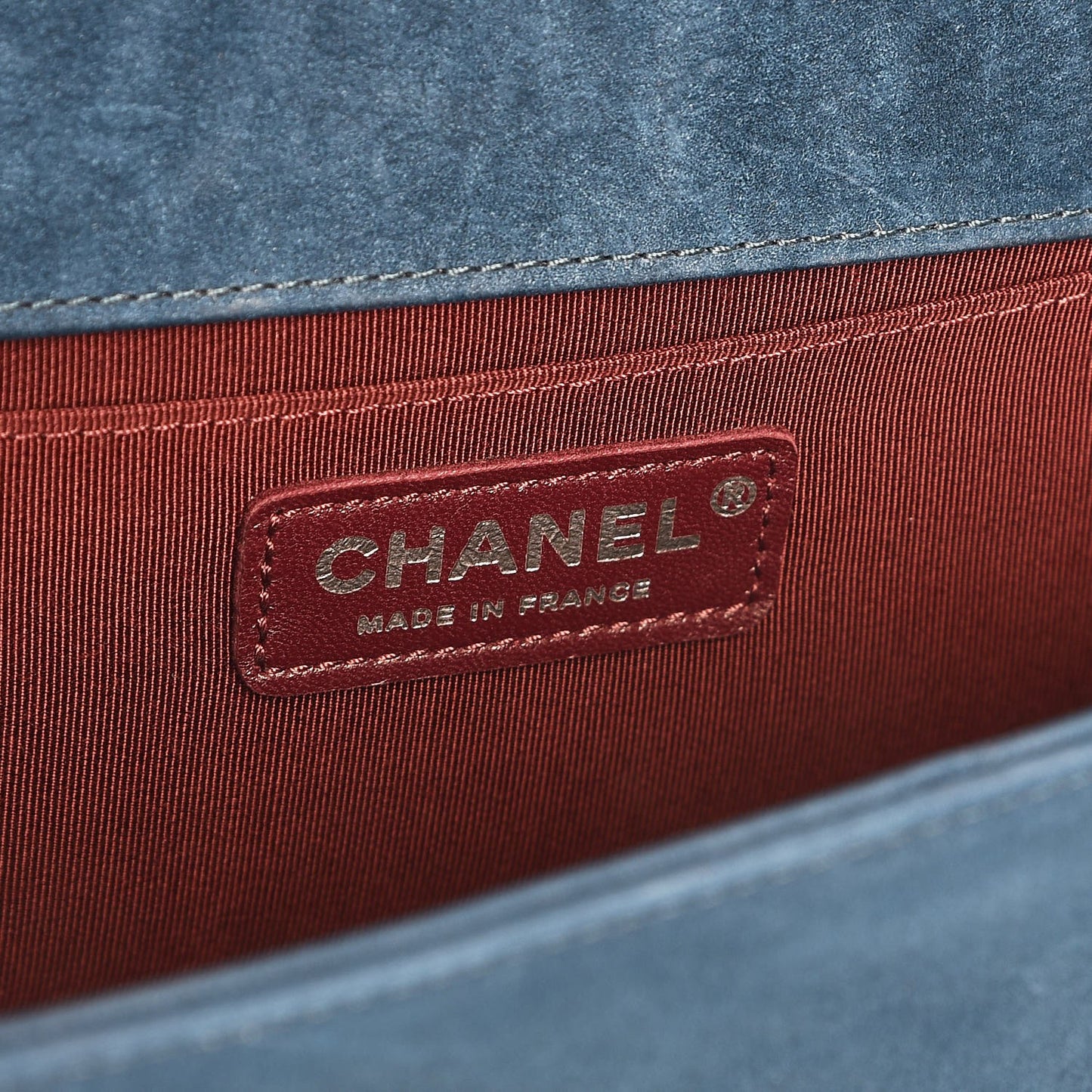 Nubuck Chevron Quilted Medium Boy Flap Blue