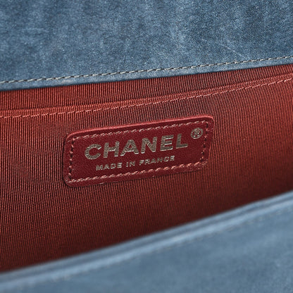 Chanel Nubuck Chevron Quilted Medium Boy Flap Blue 6 of 8