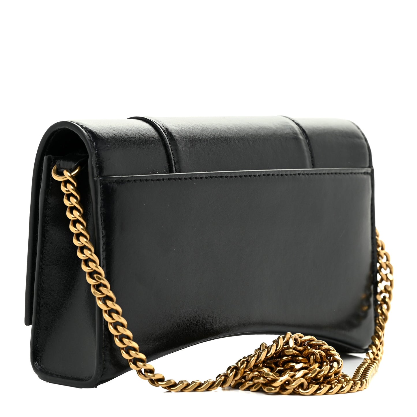 Shiny Box Calfskin Hourglass Chain Bag Black