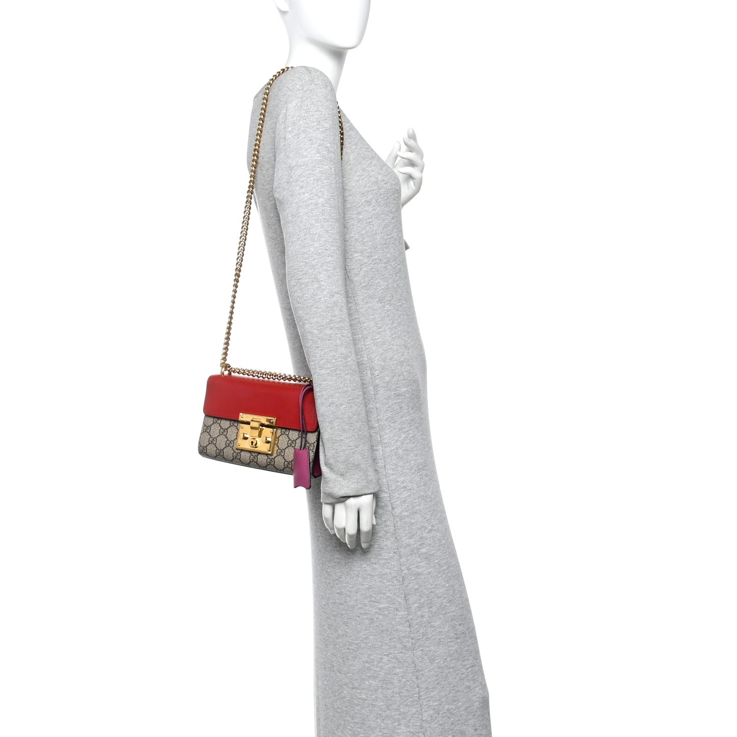 GG Supreme Monogram Calfskin Small Padlock Shoulder Bag Beige Hibiscus Red New Rosette