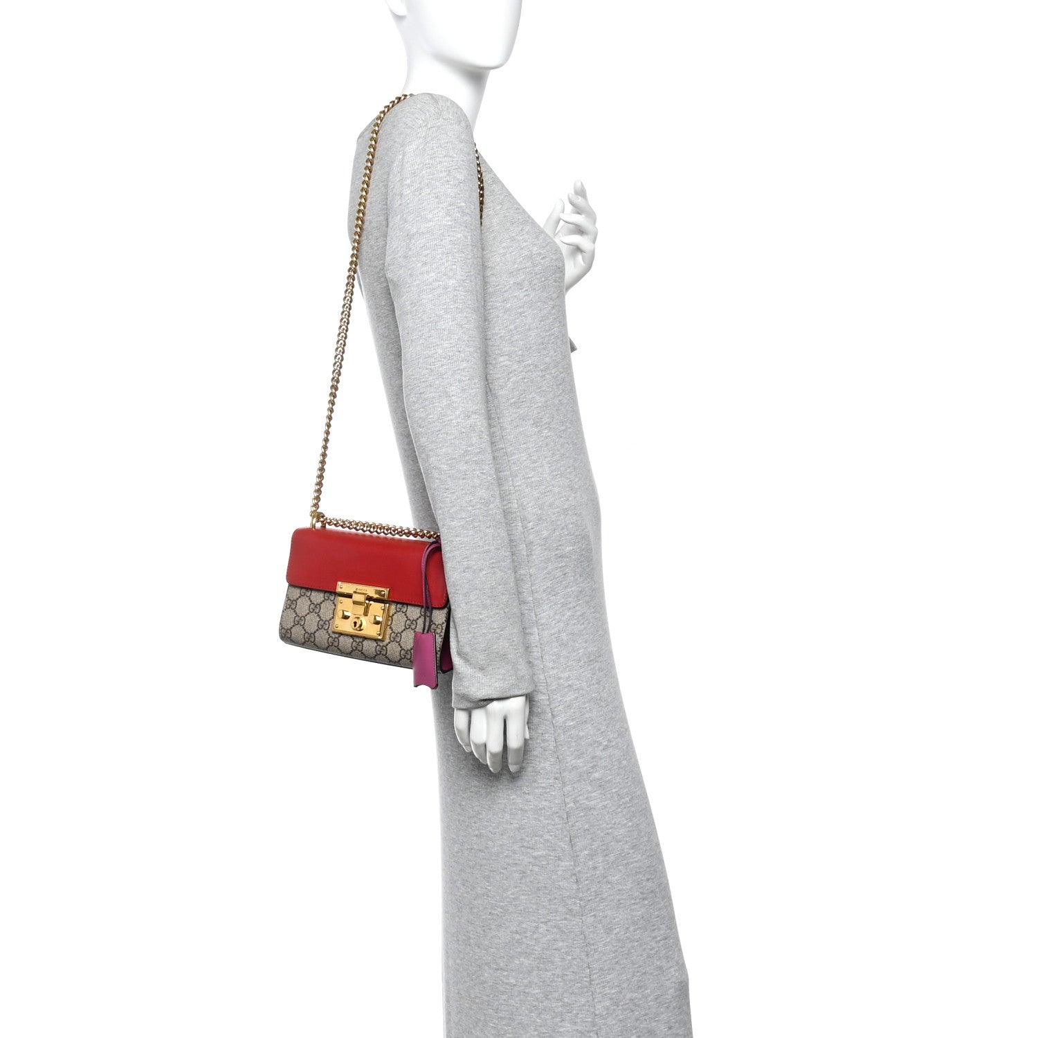 Gucci GG Supreme Monogram Calfskin Small Padlock Shoulder Bag Beige Hibiscus Red New Rosette 2 of 10