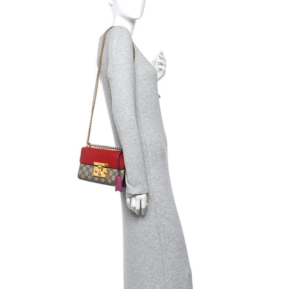 Gucci GG Supreme Monogram Calfskin Small Padlock Shoulder Bag Beige Hibiscus Red New Rosette 2 of 10
