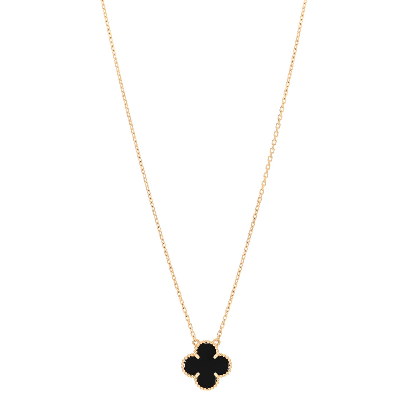 18K Yellow Gold Black Onyx Vintage Alhambra Pendant Necklace