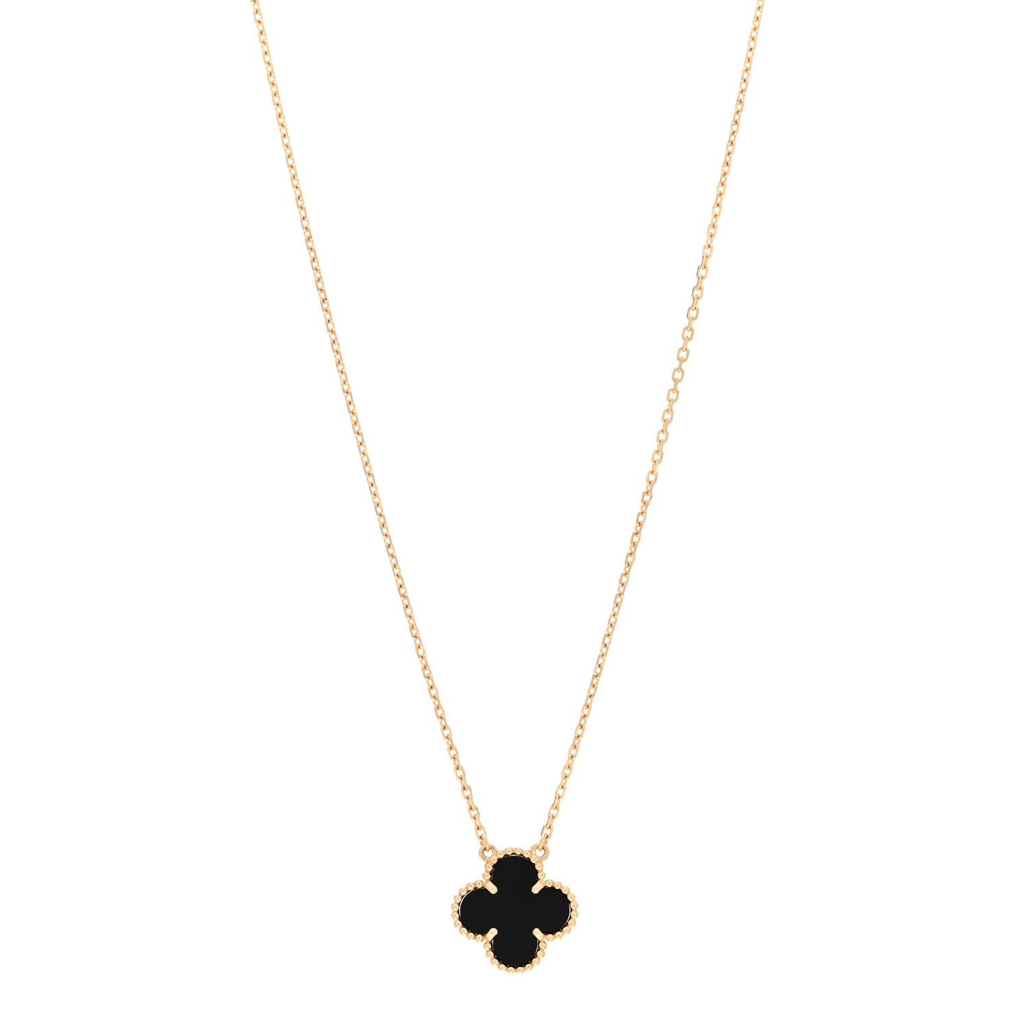 Van Cleef & Arpels 18K Yellow Gold Black Onyx Vintage Alhambra Pendant Necklace 1 of 5