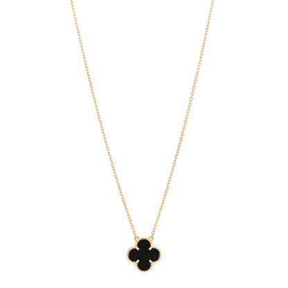 Van Cleef & Arpels 18K Yellow Gold Black Onyx Vintage Alhambra Pendant Necklace 1 of 5