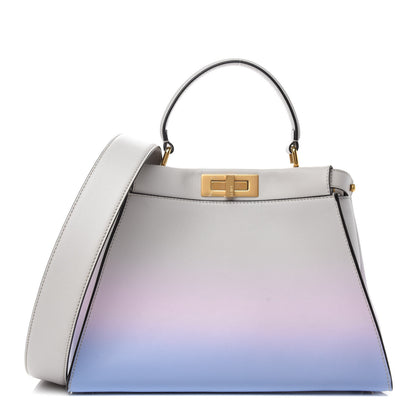 Fendi X JOSHUA VIDES Vitello Seta Shiny Nappa Degrade Medium Peekaboo Iconic Satchel Ghiaia Rosa Azzurro 1 of 11