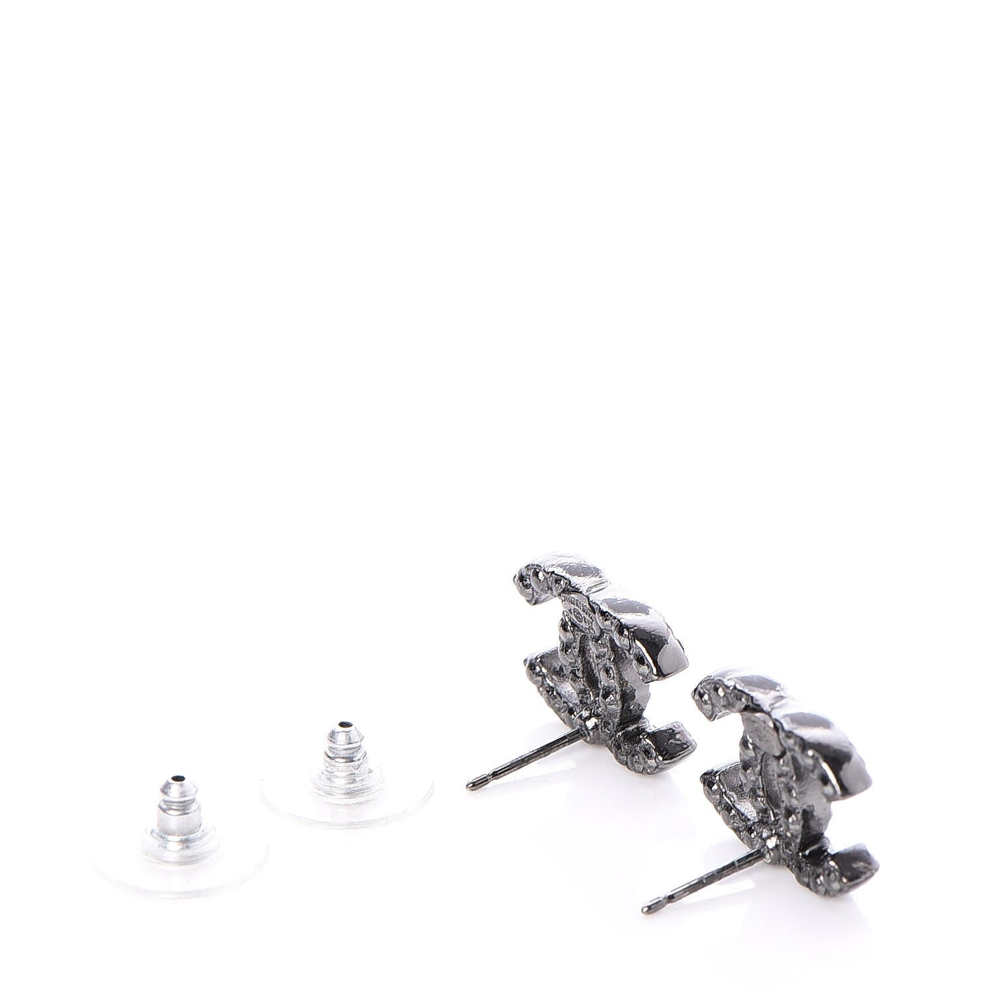 Pearl Crystal CC Earrings Black Silver